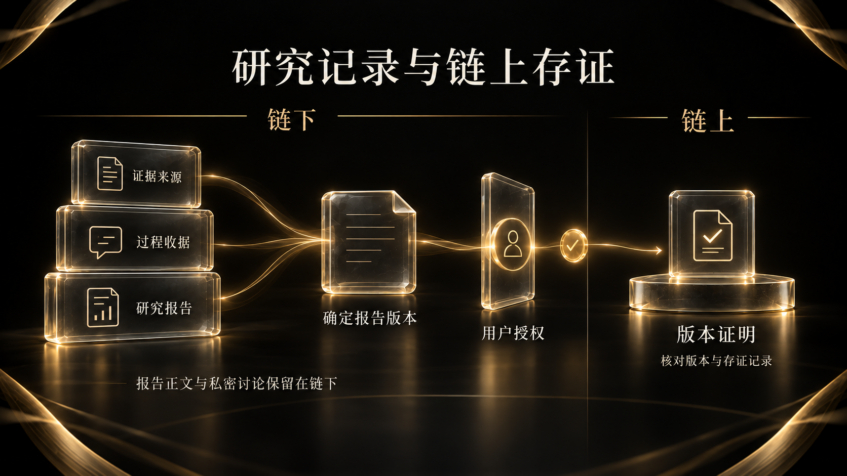 研究内容与收据留在链下,用户授权后为指定版本存证