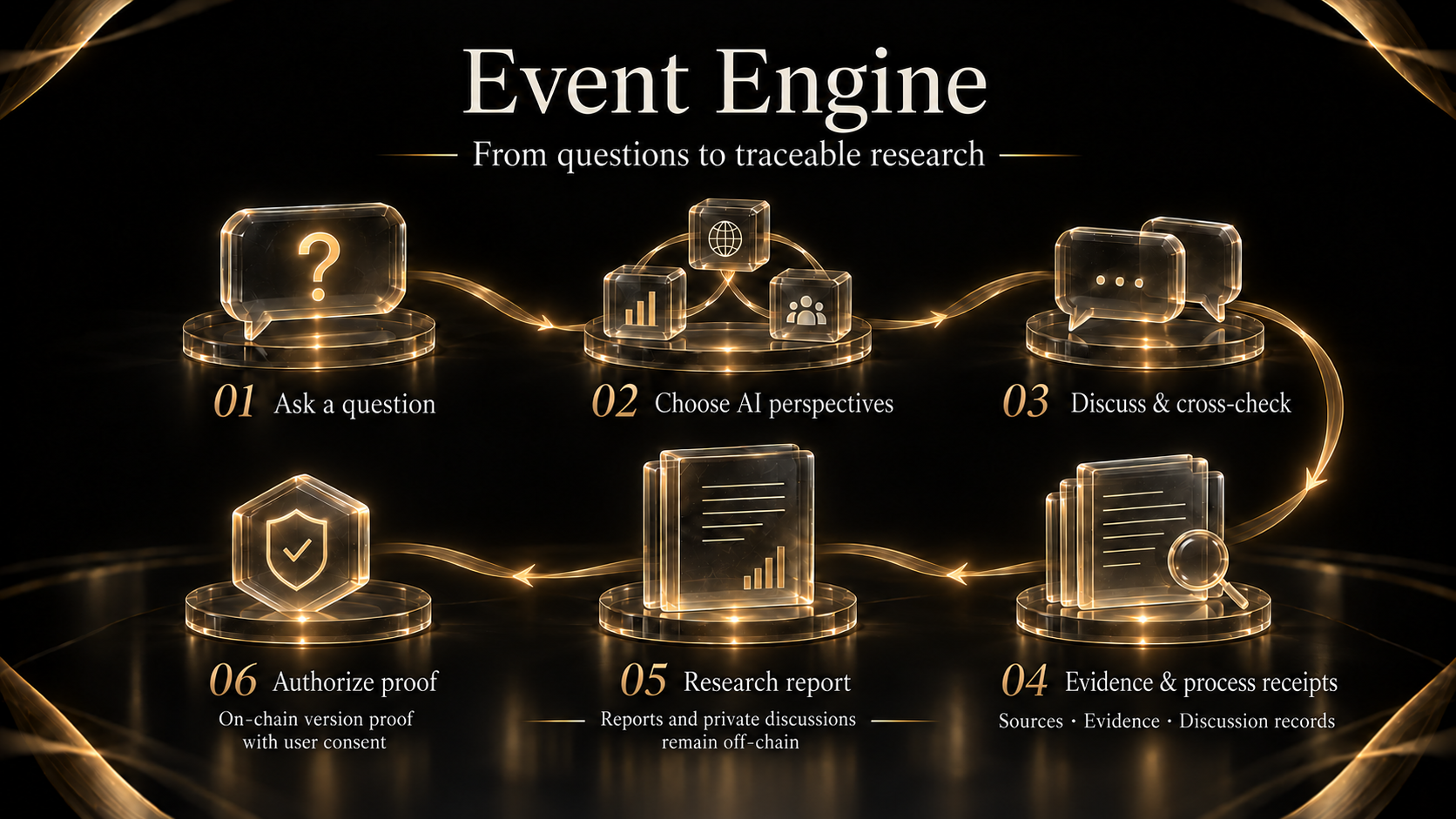 From a question and AI perspectives to evidence, process receipts, a report and consent-based version proof